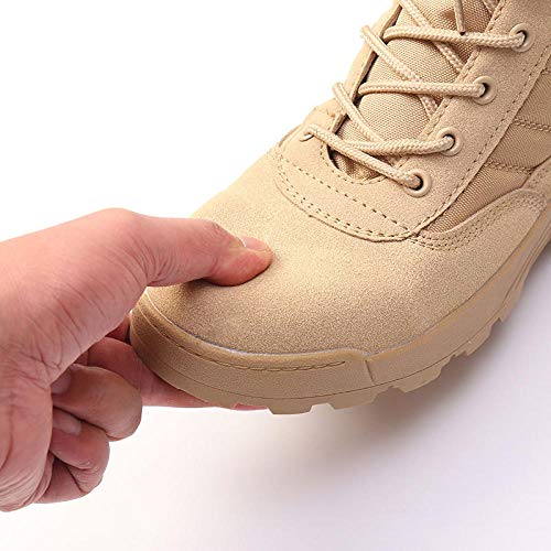 Y-PLAND Botas de Desierto tácticas de Alta Gama para Hombres, Botas de Combate al Aire Libre para fanáticos Militares, Zapatos de Senderismo Antideslizantes Resistentes al Desgaste-Caqui_EU45