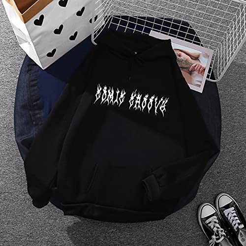 Y2k - Sudadera con capucha para mujer, diseño vintage con cremallera y manga larga, estilo Aesthetic, estilo informal de los años 90, para otoño Harajuku, Negro , S