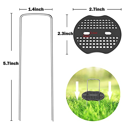 YHmall 30 Grapas de Sujeción con 30 Arandelas Grapas Clavijas de jardín Alfileres de Clavos en Forma de U Ideal para el Control de Malezas Membrana, Mangueras 150 mm x 40 mm x Ø 3 mm