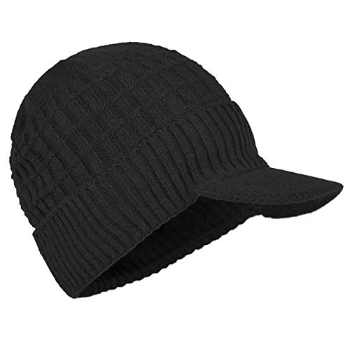 Yixda - Gorro de punto con visera para hombre, con forro polar Negro Talla única