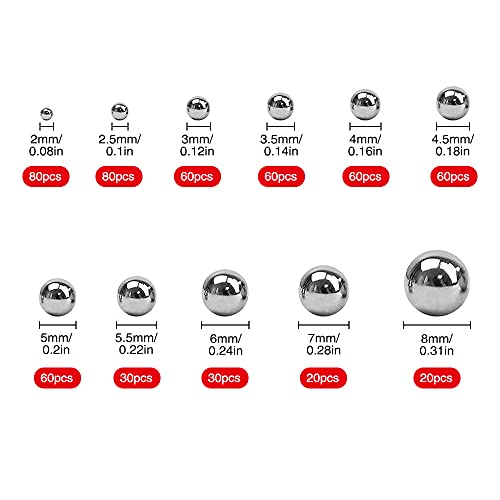YIXISI 560 Piezas 11 Tamaños Métrico Precisión Rodamientos de Bolas Kits de Clasificación, Bolas de Precisión de Acero Inoxidable para Ruedas de Bicicleta, Rodamientos de Patineta, Componentes