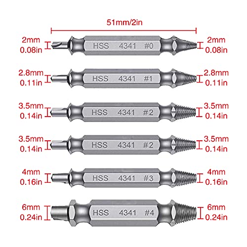 YIXISI 6 Piezas Extractor de Tornillos Dañados, Removedor de Pernos Rotos con Estuche, Fabricado en Acero de Alta Velocidad 4341#, Dureza 63-65HRC, para Quitar Tornillos Rotos o Despojados, Plata