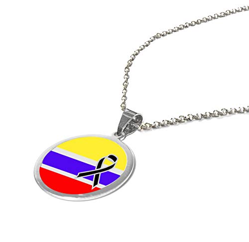 Yo Me Quedé en Casa Colgante Plata Bandera Colombia Crespón Negro 18mm | Colgante Hombre Plata | Colgante Plata Mujer | Collar Personalizado |Bandera de Colombia| Regalo Original (Plata Mate, 45)