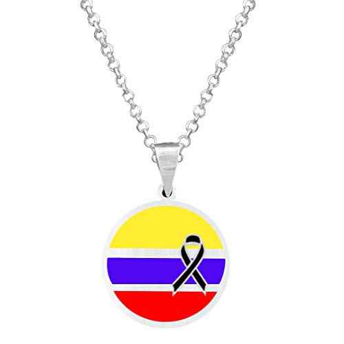 Yo Me Quedé en Casa Colgante Plata Bandera Colombia Crespón Negro 18mm | Colgante Hombre Plata | Colgante Plata Mujer | Collar Personalizado |Bandera de Colombia| Regalo Original (Plata Mate, 45)