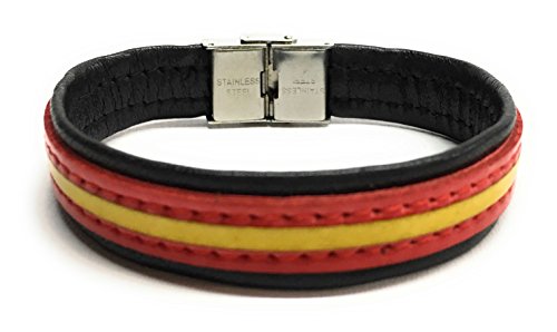 YOJAN PIEL | Pulsera De Cuero Bandera De España (Fabricada Artesanalmente) | Complementos de Moda Unisex para Hombres y Mujeres de Estilo Atemporal y Elegante | Regalos Originales y Exclusivos