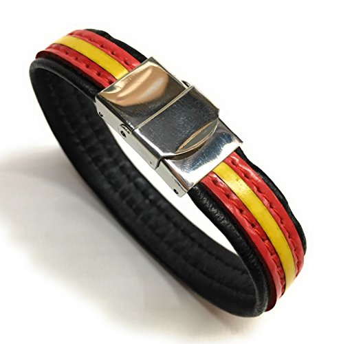 YOJAN PIEL | Pulsera De Cuero Bandera De España (Fabricada Artesanalmente) | Complementos de Moda Unisex para Hombres y Mujeres de Estilo Atemporal y Elegante | Regalos Originales y Exclusivos