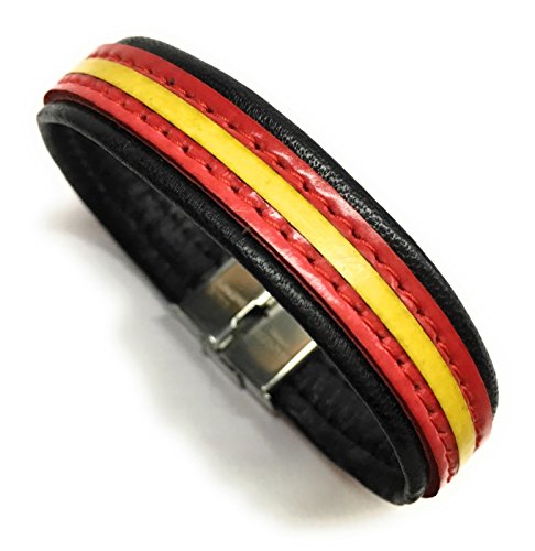 YOJAN PIEL | Pulsera De Cuero Bandera De España (Fabricada Artesanalmente) | Complementos de Moda Unisex para Hombres y Mujeres de Estilo Atemporal y Elegante | Regalos Originales y Exclusivos