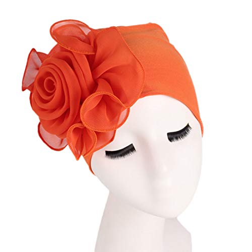 YONKINY Turbante Checo Para Mujer Gorro Quimio Con Flor Cómodo Tejido De Bambu Headwear Sombrero Cancer (Naranja)