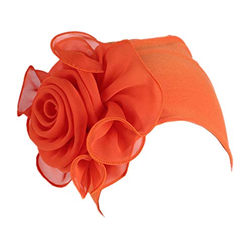 YONKINY Turbante Checo Para Mujer Gorro Quimio Con Flor Cómodo Tejido De Bambu Headwear Sombrero Cancer (Naranja)
