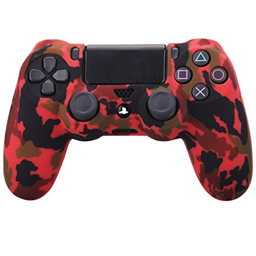 YoRHa Transferencia de Agua Camuflaje de impresión Silicona Caso Piel Fundas Protectores Cubierta para Sony PS4/slim/Pro Mando x 1 (Rojo) con Pro los puños Pulgar Thumb gripsx 8