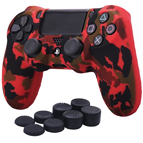 YoRHa Transferencia de Agua Camuflaje de impresión Silicona Caso Piel Fundas Protectores Cubierta para Sony PS4/slim/Pro Mando x 1 (Rojo) con Pro los puños Pulgar Thumb gripsx 8