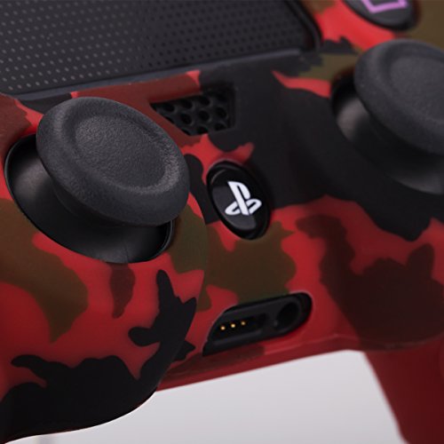 YoRHa Transferencia de Agua Camuflaje de impresión Silicona Caso Piel Fundas Protectores Cubierta para Sony PS4/slim/Pro Mando x 1 (Rojo) con Pro los puños Pulgar Thumb gripsx 8