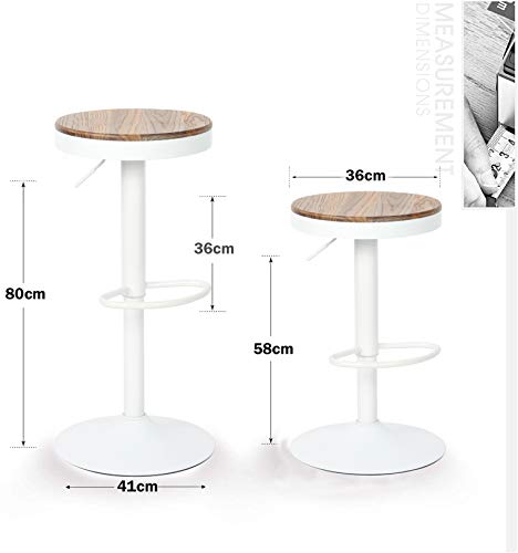 YOUNIKE 2X Taburete de Bar Silla de Bar de Madera Maciza de 58-80 cm Ajustable en Altura Taburete Giratorio de 360 ​​° con reposapiés para Bar bistor Cafe Cocina, Blanco