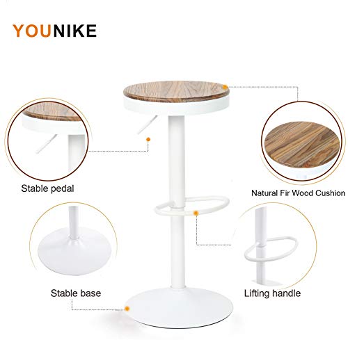 YOUNIKE 2X Taburete de Bar Silla de Bar de Madera Maciza de 58-80 cm Ajustable en Altura Taburete Giratorio de 360 ​​° con reposapiés para Bar bistor Cafe Cocina, Blanco