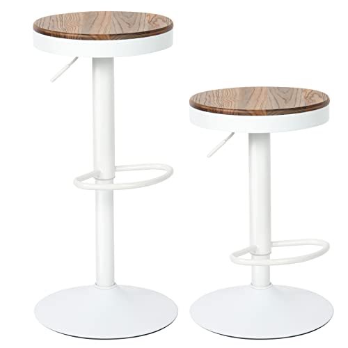 YOUNIKE 2X Taburete de Bar Silla de Bar de Madera Maciza de 58-80 cm Ajustable en Altura Taburete Giratorio de 360 ​​° con reposapiés para Bar bistor Cafe Cocina, Blanco