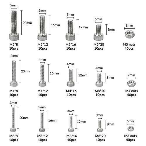 YSDMY tornillos hexagonales M3 M4 M5 ​y tuercas 240 piezas Juegos de Pernos Acero Inoxidable para coche, bicicleta, reparación de electrodomésticos
