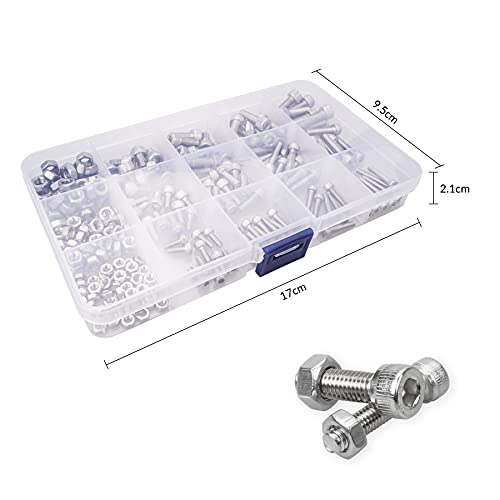 YSDMY tornillos hexagonales M3 M4 M5 ​y tuercas 240 piezas Juegos de Pernos Acero Inoxidable para coche, bicicleta, reparación de electrodomésticos