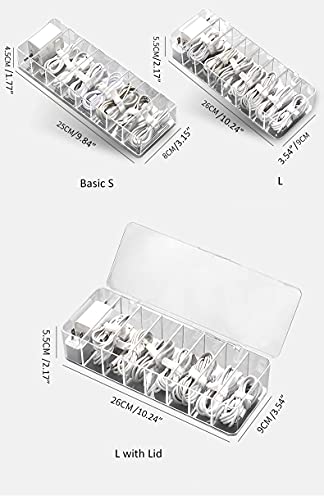 YunNasi Organizador de cables con 10 bridas de cables caja de gestión de cables caja de almacenamiento para encimera organizador de escritorio de plástico transparente (L con tapa)