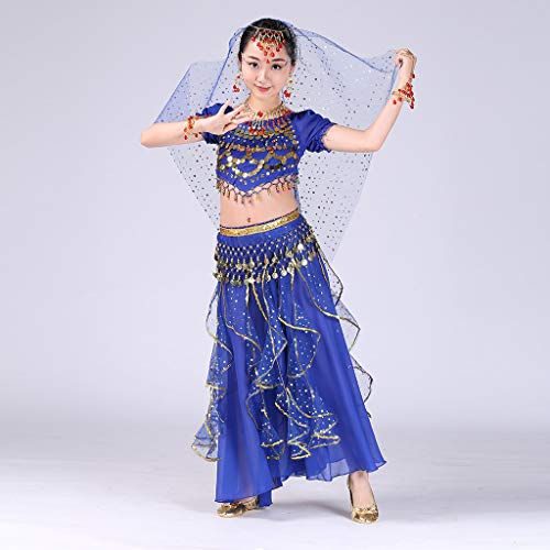 YWLINK Danza del Vientre, NiñAs India Danza del Vientre Danza Egipcia Traje De Rendimiento Conjunto De 2 Piezas Traje De Baile Vestido De Fiesta Bien Parecido(Azul Oscuro,4-9 años/S)