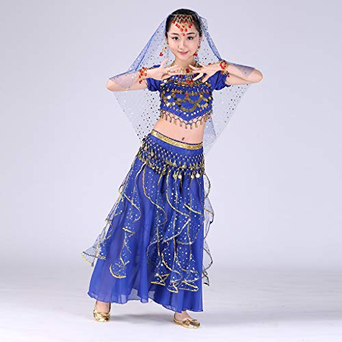 YWLINK Danza del Vientre, NiñAs India Danza del Vientre Danza Egipcia Traje De Rendimiento Conjunto De 2 Piezas Traje De Baile Vestido De Fiesta Bien Parecido(Azul Oscuro,4-9 años/S)