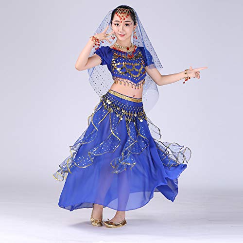YWLINK Danza del Vientre, NiñAs India Danza del Vientre Danza Egipcia Traje De Rendimiento Conjunto De 2 Piezas Traje De Baile Vestido De Fiesta Bien Parecido(Azul Oscuro,4-9 años/S)