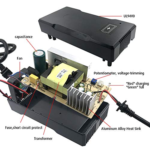 YZPOWER CE ROHS 42v - 5a Cargador de baterías Inteligentes de Litio, Herramienta eléctrica lipo para la batería de ión Litio de 36v - 10s, con Ventilador de refrigeración