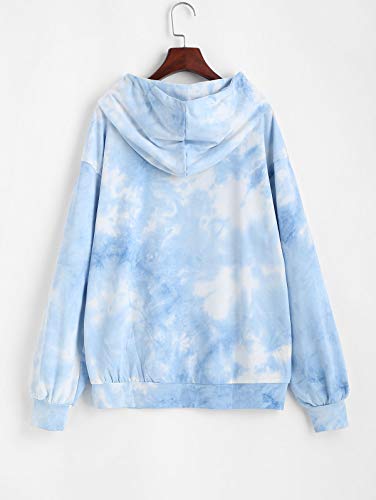 ZAFUL Sudadera con capucha para mujer con bolsillo de canguro, hippie dibujos animados del sol y la luna, estampado Tie Dye azul S