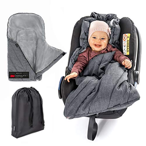 Zamboo Saco Grupo 0 Universal DELUXE - Saco Capazo Bebe Invierno con forro polar térmico - Saco Cuco bebe con capucha tipo momia y bolsa (gris)