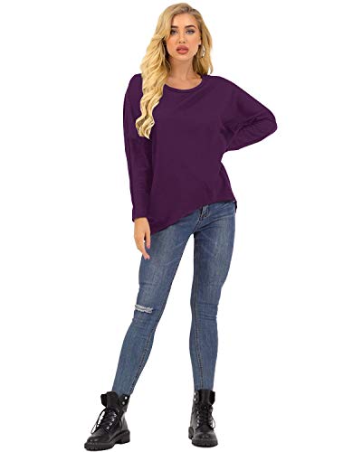 ZANZEA Mujeres Sexy Suelto Sólido Irregular Manga Larga Baggy Jumper Casual Tops Blusa Camiseta 01-púrpura L