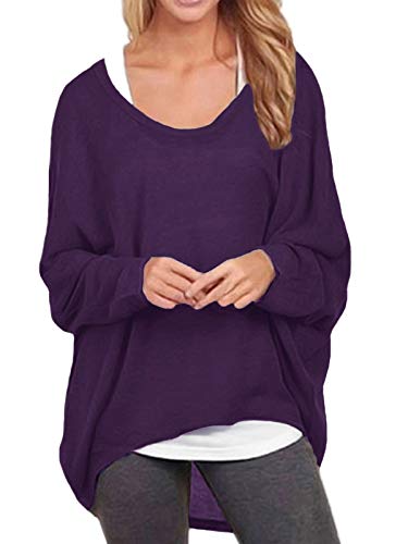 ZANZEA Mujeres Sexy Suelto Sólido Irregular Manga Larga Baggy Jumper Casual Tops Blusa Camiseta 01-púrpura L