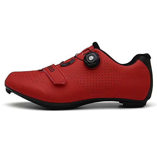 Zapatilla de Ciclismo Profesional Hombre Mujer Zapatos de Ciclismo de Antideslizantes SPD/SPD-SL Lock System para Bicicleta de Montaña/Carretera con Estilo de Encaje rápido Giratorio Rojo 41 EU