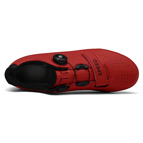 Zapatilla de Ciclismo Profesional Hombre Mujer Zapatos de Ciclismo de Antideslizantes SPD/SPD-SL Lock System para Bicicleta de Montaña/Carretera con Estilo de Encaje rápido Giratorio Rojo 41 EU