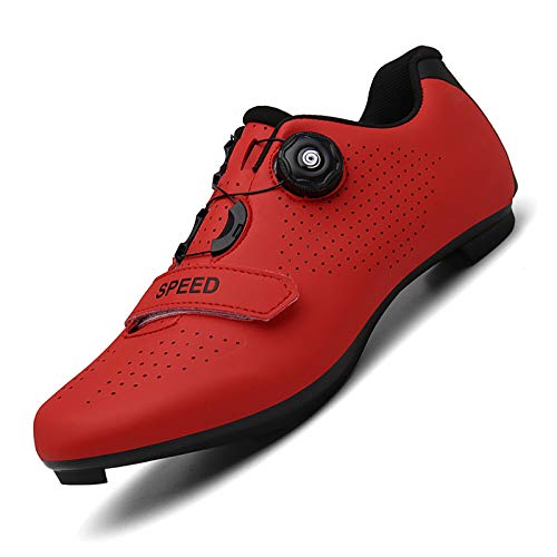 Zapatilla de Ciclismo Profesional Hombre Mujer Zapatos de Ciclismo de Antideslizantes SPD/SPD-SL Lock System para Bicicleta de Montaña/Carretera con Estilo de Encaje rápido Giratorio Rojo 41 EU