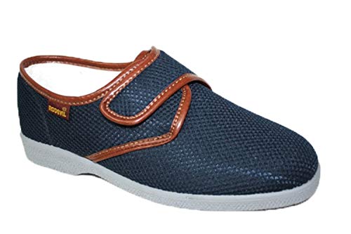 Zapatillas Caballero Azul Marino Elegantes y cómodas con Velcro, Flexibles y anatómicas. Ideales para Personas Mayores (Numeric_43)