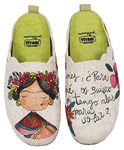 Zapatillas casa mujer fieltro Frida cómodas frase bonita - Garantía de calidad (36 EU, numeric_36)