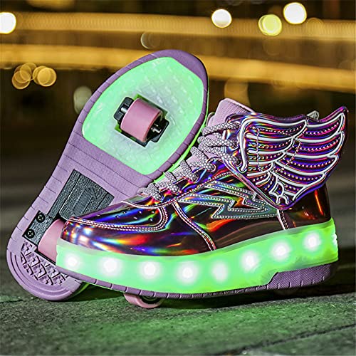 Zapatillas con Ruedas, con USB Carga,Niños Niña LED Luces Zapatos,7 Colores Luminosas Flash Zapatos de Roller Rueda Patines Deportivo al Aire Libre Gimnasia Zapatos de Skateboard