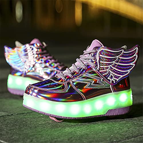 Zapatillas con Ruedas, con USB Carga,Niños Niña LED Luces Zapatos,7 Colores Luminosas Flash Zapatos de Roller Rueda Patines Deportivo al Aire Libre Gimnasia Zapatos de Skateboard