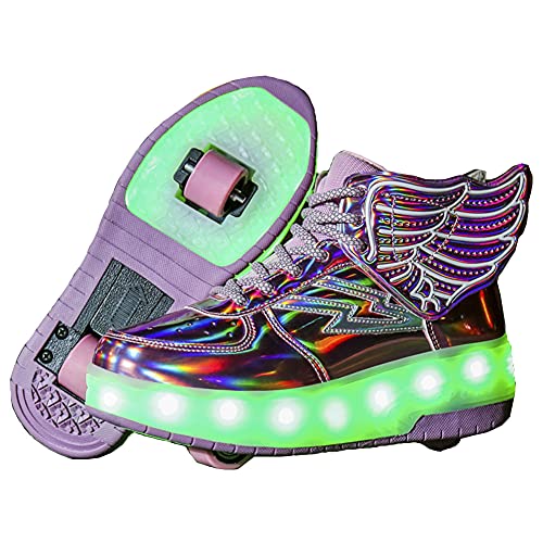 Zapatillas con Ruedas, con USB Carga,Niños Niña LED Luces Zapatos,7 Colores Luminosas Flash Zapatos de Roller Rueda Patines Deportivo al Aire Libre Gimnasia Zapatos de Skateboard