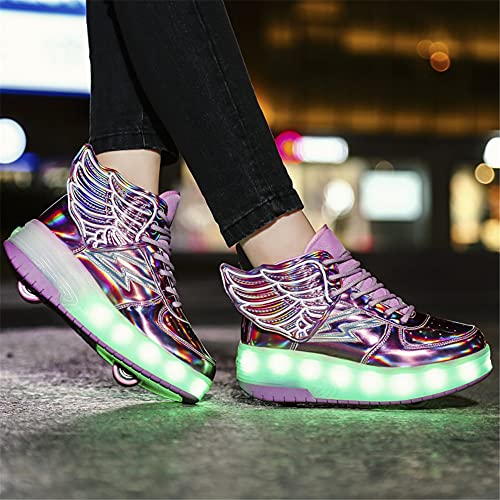 Zapatillas con Ruedas, con USB Carga,Niños Niña LED Luces Zapatos,7 Colores Luminosas Flash Zapatos de Roller Rueda Patines Deportivo al Aire Libre Gimnasia Zapatos de Skateboard