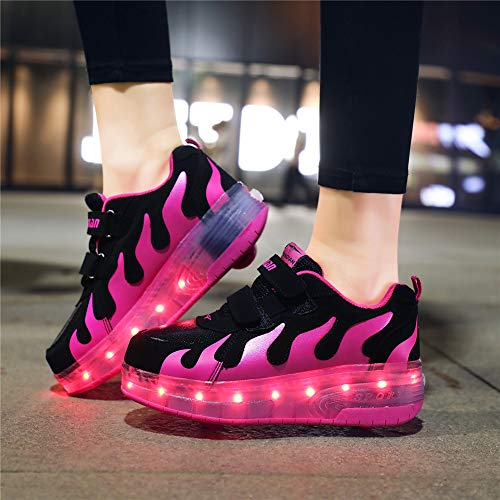 Zapatillas con Ruedas LED Luces Luminosas Zapatos de Roller Ajustable Doble Rueda Patines Calzado Deportivo al Aire Libre Niños Niña Gimnasia Zapatos de Skateboard con USB Carga