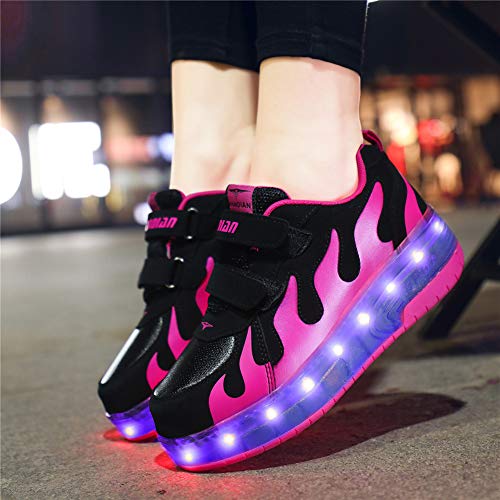 Zapatillas con Ruedas LED Luces Luminosas Zapatos de Roller Ajustable Doble Rueda Patines Calzado Deportivo al Aire Libre Niños Niña Gimnasia Zapatos de Skateboard con USB Carga