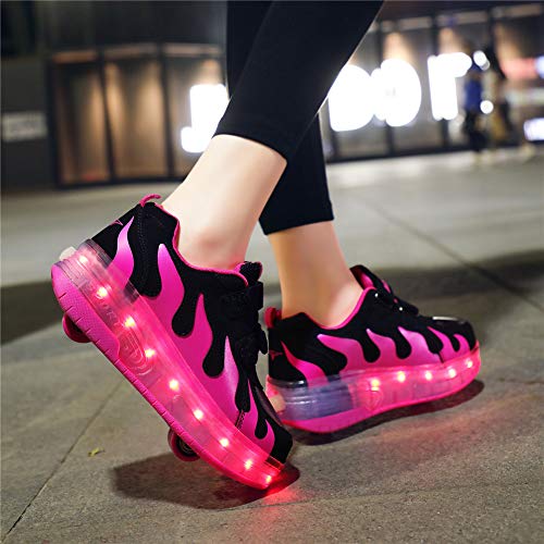 Zapatillas con Ruedas LED Luces Luminosas Zapatos de Roller Ajustable Doble Rueda Patines Calzado Deportivo al Aire Libre Niños Niña Gimnasia Zapatos de Skateboard con USB Carga