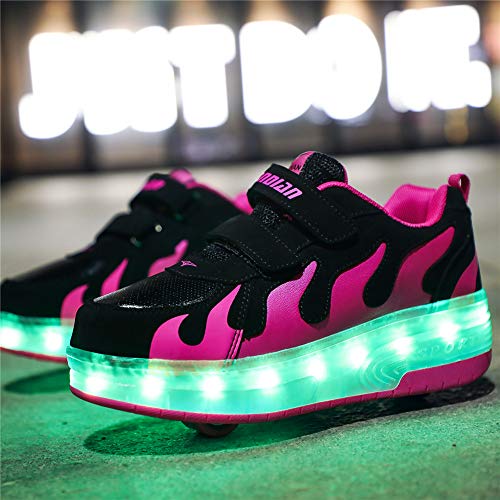 Zapatillas con Ruedas LED Luces Luminosas Zapatos de Roller Ajustable Doble Rueda Patines Calzado Deportivo al Aire Libre Niños Niña Gimnasia Zapatos de Skateboard con USB Carga