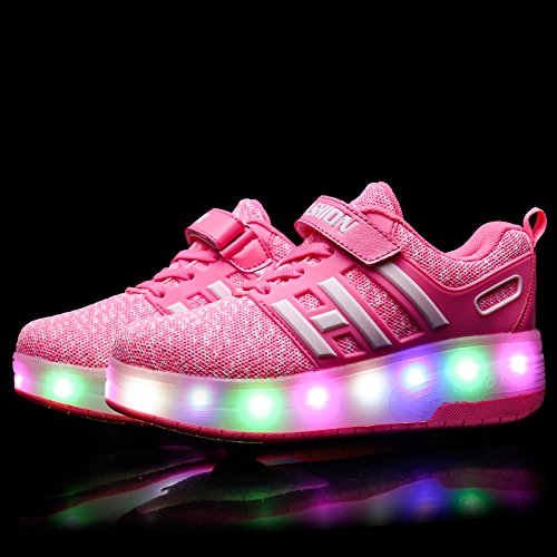 Zapatillas con Ruedas LED Luces Luminosas Zapatos de Roller Ajustable Doble Rueda Patines Calzado Deportivo al Aire Libre Niños Niña Moda Gimnasia Zapatos de Skateboard
