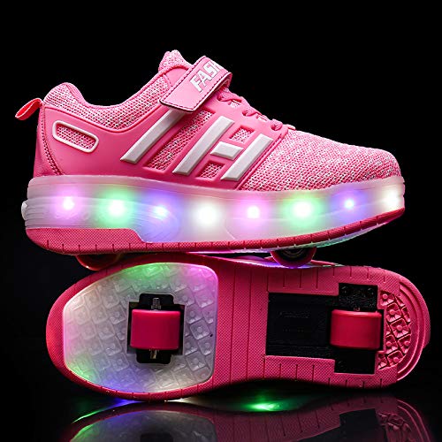 Zapatillas con Ruedas LED Luces Luminosas Zapatos de Roller Ajustable Doble Rueda Patines Calzado Deportivo al Aire Libre Niños Niña Moda Gimnasia Zapatos de Skateboard