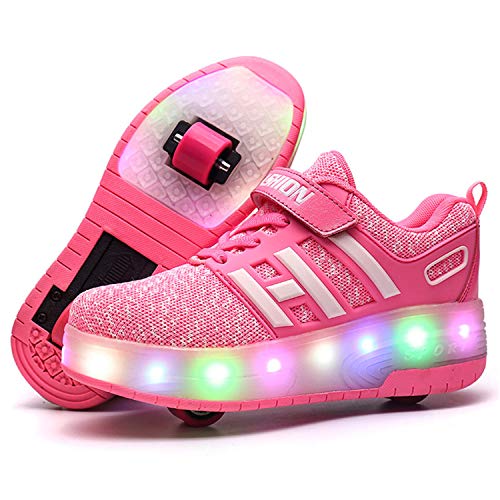 Zapatillas con Ruedas LED Luces Luminosas Zapatos de Roller Ajustable Doble Rueda Patines Calzado Deportivo al Aire Libre Niños Niña Moda Gimnasia Zapatos de Skateboard