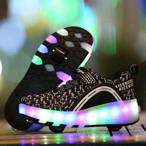 Zapatillas con Ruedas LED Luces Luminosas Zapatos de Roller Ajustable Doble Rueda Patines Calzado Deportivo al Aire Libre Niños Niña Moda Gimnasia Zapatos de Skateboard