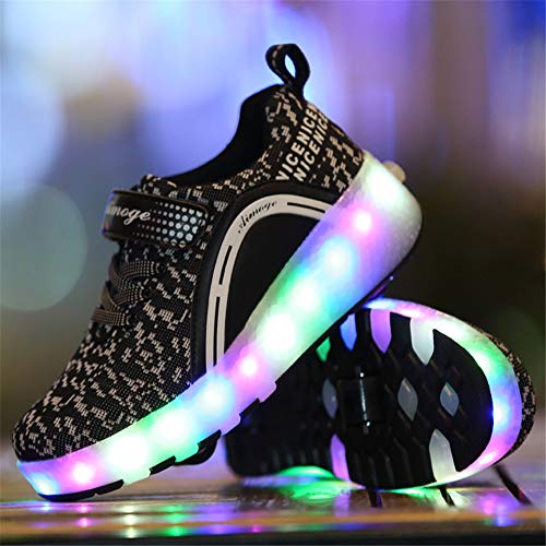 Zapatillas con Ruedas LED Luces Luminosas Zapatos de Roller Ajustable Doble Rueda Patines Calzado Deportivo al Aire Libre Niños Niña Moda Gimnasia Zapatos de Skateboard