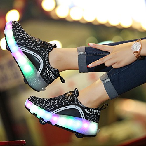 Zapatillas con Ruedas LED Luces Luminosas Zapatos de Roller Ajustable Doble Rueda Patines Calzado Deportivo al Aire Libre Niños Niña Moda Gimnasia Zapatos de Skateboard