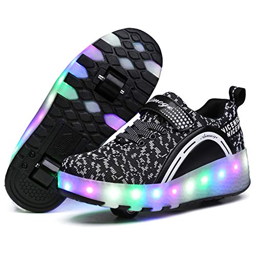 Zapatillas con Ruedas LED Luces Luminosas Zapatos de Roller Ajustable Doble Rueda Patines Calzado Deportivo al Aire Libre Niños Niña Moda Gimnasia Zapatos de Skateboard